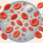 Simptomi leukemije kod žena - ilustracija krvnih stanica i trombocita pod mikroskopom