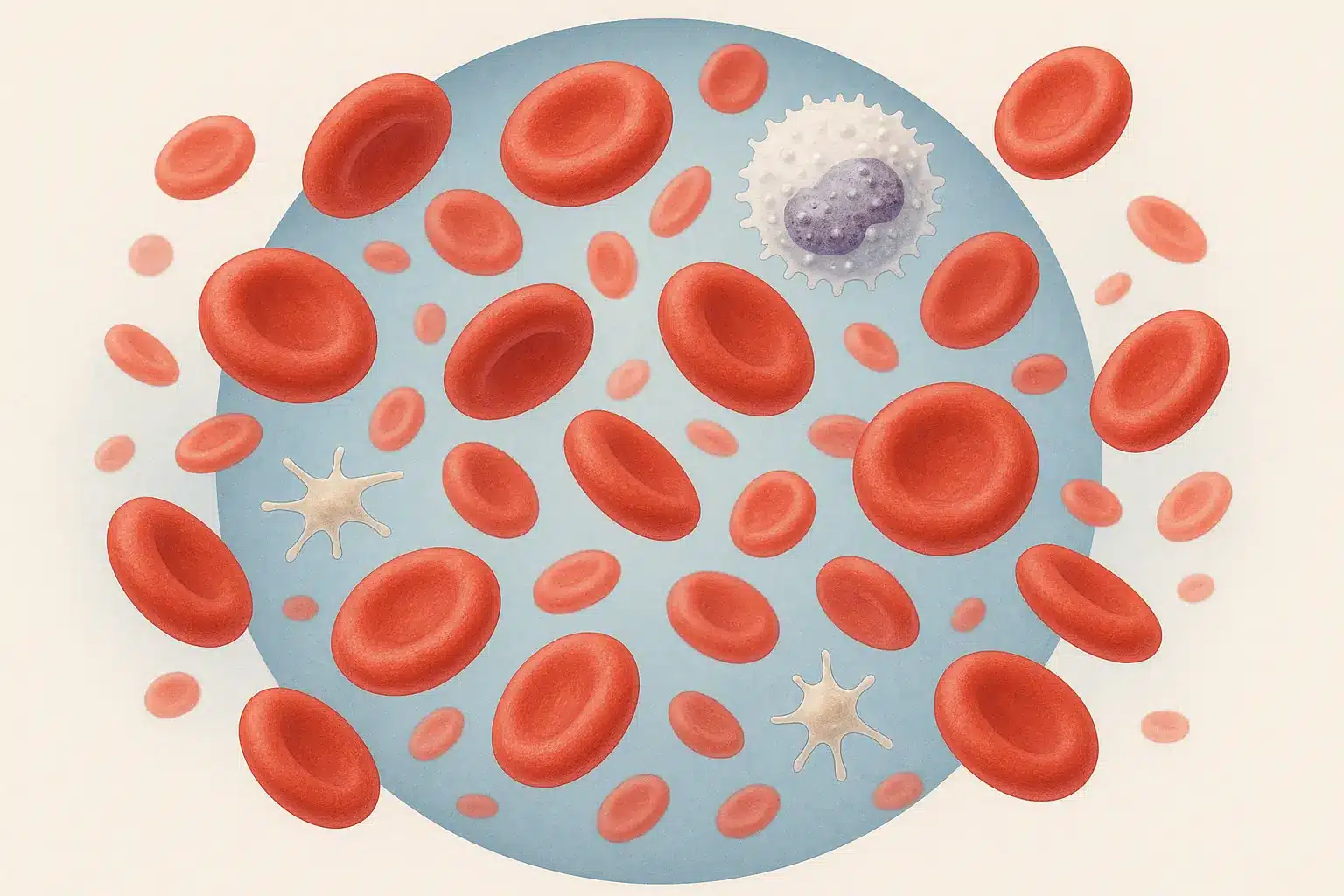 Simptomi leukemije kod žena - ilustracija krvnih stanica i trombocita pod mikroskopom