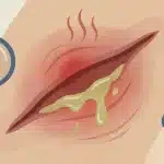 Ilustracija simptoma inficirane rane koja prikazuje crvenilo, gnoj i bakterije uz medicinske simbole za prepoznavanje infekcije.