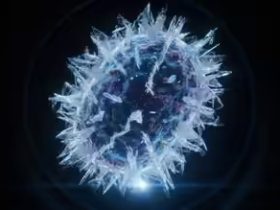 Digitalna ilustracija bakterije Psychrobacter SC65A.3 okružene ledenim kristalima, otkrivene u rumunjskoj špilji Scărișoara