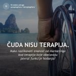 Naslovnica kampanje Hrvatskih udruga paraplegičara i tetraplegičara s osobom u invalidskim kolicima uz poruku o razlikovanju znanstveno utemeljene terapije od marketinških obećanja povrata funkcije hodanja.
