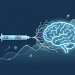 Ilustracija veze između Ozempica i mentalnog zdravlja — mozak povezan s injekcijskim perom semaglutida, simbolizira učinak lijeka na depresiju i anksioznost prema studiji Lancet Psychiatry 2026.